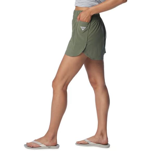 Columbia PFG Tidal Athletic Shorts Lined Pockets Olive Green Small Performance - Picture 3 of 8